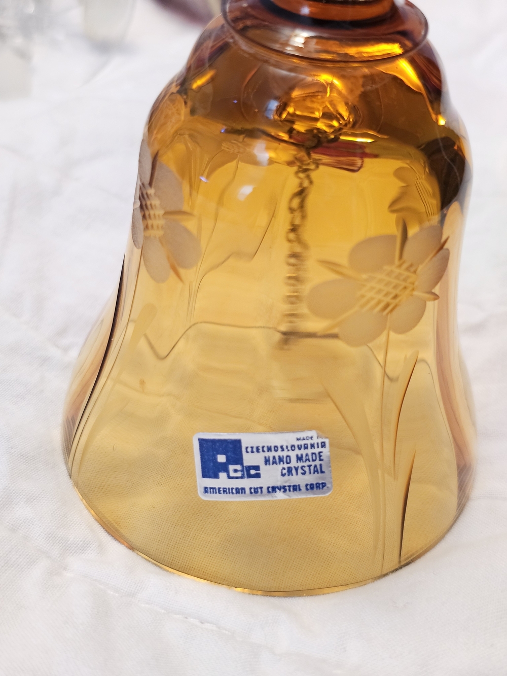 Amber Crystal Hand Bell with Clear Stem - Picture 3 of 3